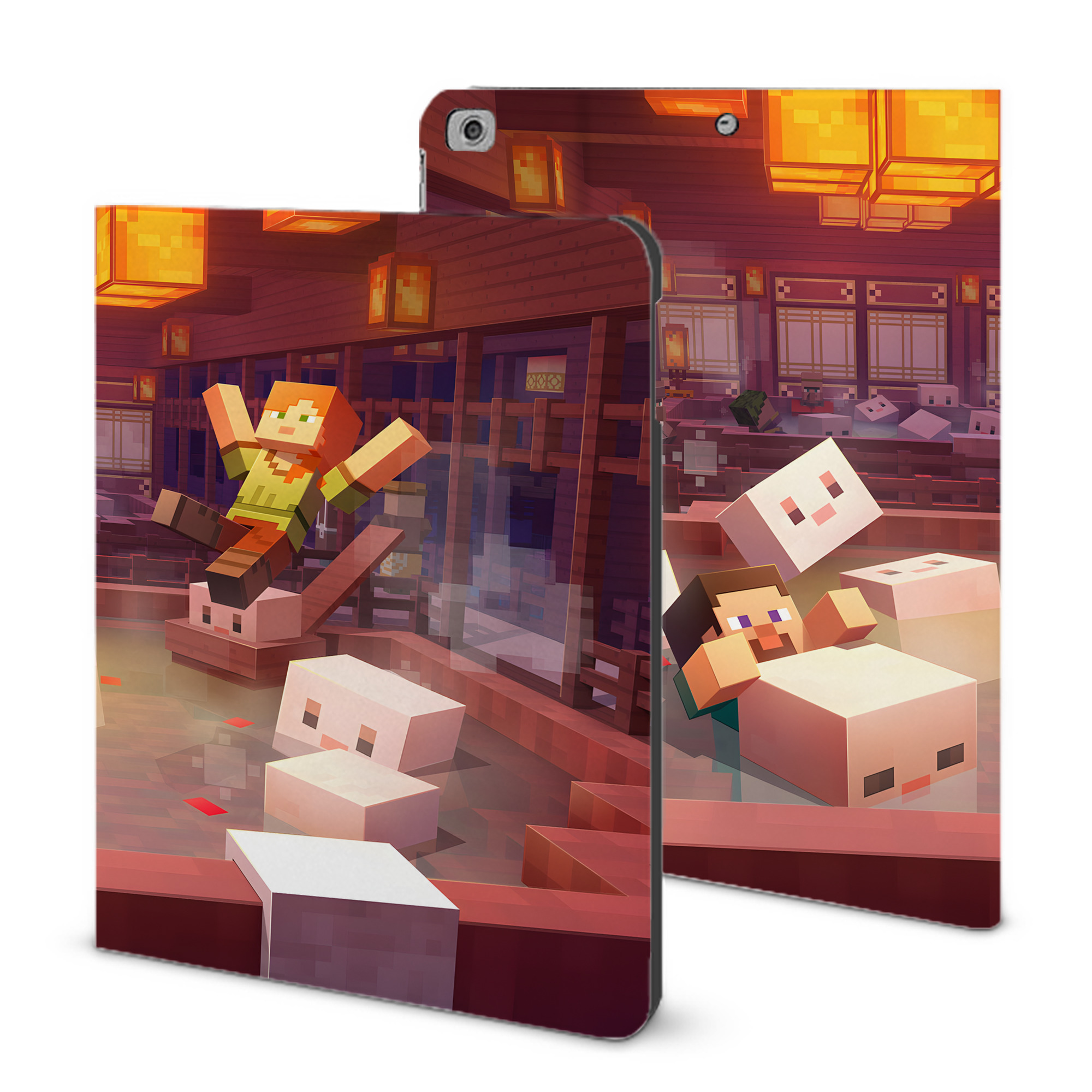 （画像用） マインクラフト ブロックの世界 Minecraft MC Block world IPad ケース ブック型 PUレザー TPU 耐衝撃 軽量 薄型 ペン収納なし 全面保護 IPad 各モデル対応